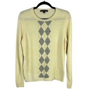 Brooks Brothers Cashmere Blend Argyle Long Sleeve Sweater XL Cream Grey FLAW